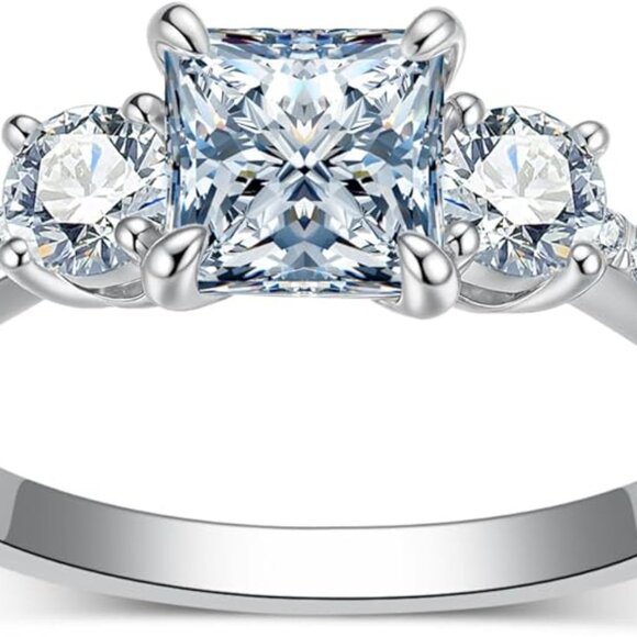 PreKaciouslv 2.75 Carat Princess-Cut Moissanite Engagement Ring S925 Size 7 - Picture 6 of 6